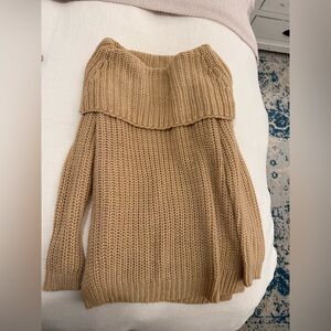 Oversized Off-the-Shoulder Tan Sweater